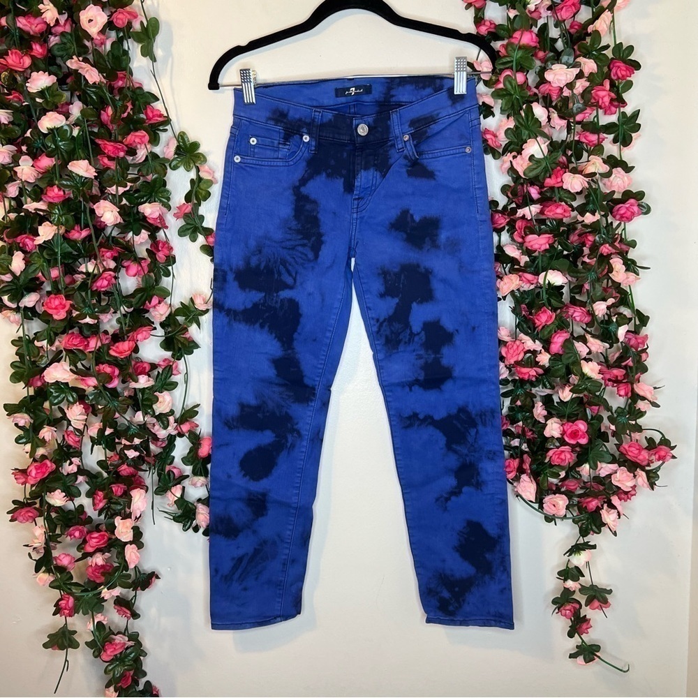 7 for all Mankind Violet Black Tie Dye Watercolor Denim Jeans Ankle 26 NWT